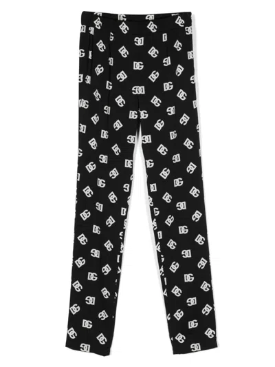 Dolce & Gabbana Kids' Logo-print Silk-blend Leggings In Black