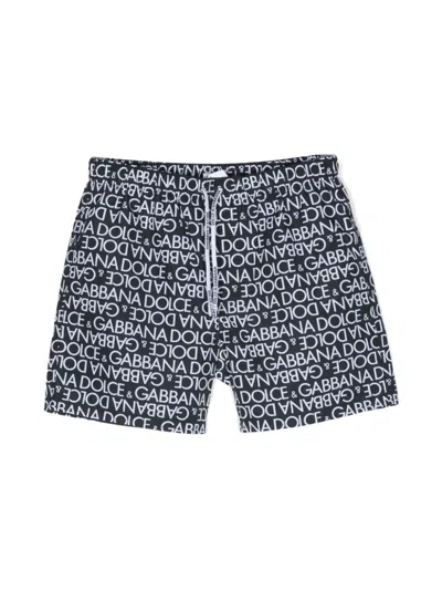 Dolce & Gabbana Kids' Logo-print Drawstring Swim Shorts In Blue
