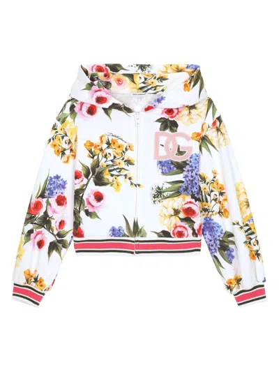 Dolce & Gabbana Kids' Giardino-print Cotton Hoodie In White