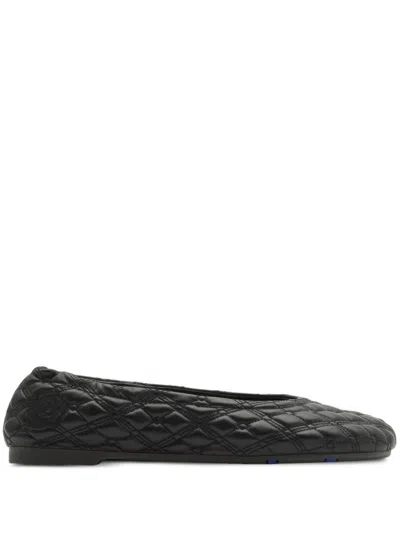 Burberry Embroidered Quilted Leather Ballet Flats In Black