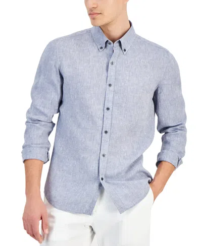 Michael Kors Men's Slim Fit Long Sleeve Button-down Linen Shirt In Khaki