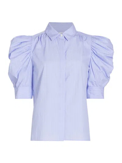 Frame Women's Ruched Puff-sleeve Shirt In Chambray Blue