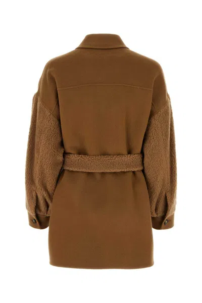 Weekend Max Mara Buttoned Belted Coat In Brown