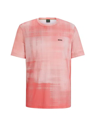 Hugo Boss Printed-mesh Regular-fit T-shirt With Logo Detail In Light Red