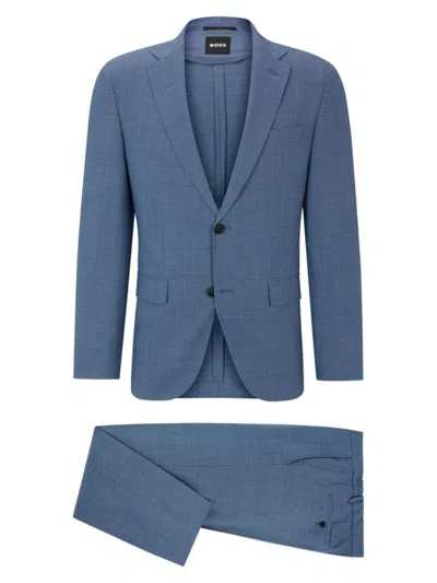 Hugo Boss Slim-fit Suit In Micro-patterned Performance-stretch Cloth In Blue
