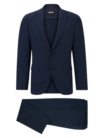 Hugo Boss Slim-fit Suit In Micro-patterned Performance-stretch Cloth In Dark Blue