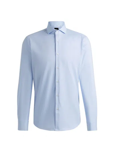 Hugo Boss Regular-fit Shirt In Structured Easy-iron Stretch Cotton In Light Blue