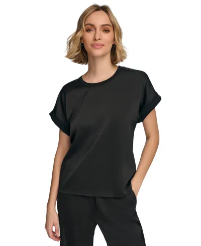 Calvin Klein Women's Short Sleeve Satin Top In Black