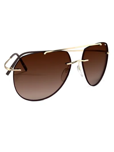 Silhouette Men's Titan Minimal Art Nash 61mm Aviator Sunglasses In Gold Brown Gradient