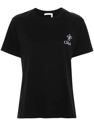 Chloé Logo Cotton T-shirt In Black