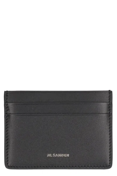 Jil Sander Logo Detail Leather Card Holder In Black