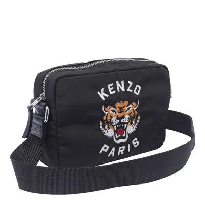 Kenzo ' Varsity' Black Crossbody Bag With Tiger Embroidery In Nylon Man