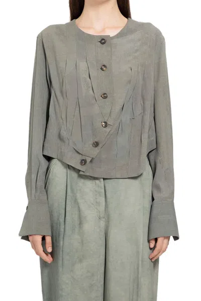 Ziggy Chen Asymmetric Wrinkled Buttoned Shirt In Grey