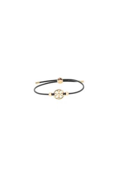 Tory Burch Miller Bracelet With Logo Charm In Gold-tone Brass Woman In Black