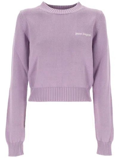 Palm Angels Lilac Cotton Sweater In Pink