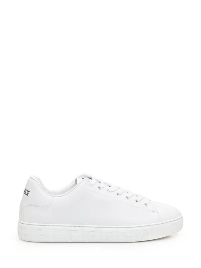 Versace Greca Leather Sneakers In White