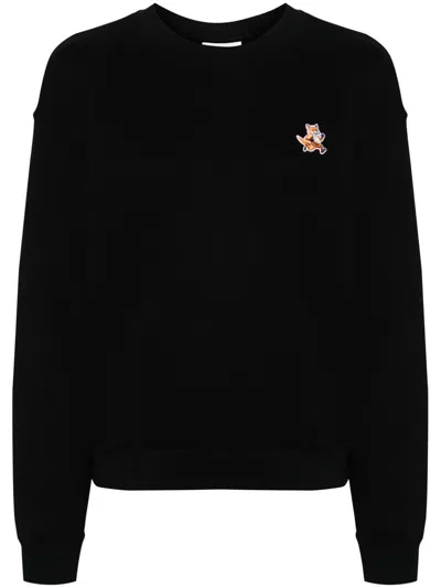Maison Kitsuné Sweatshirt With Fox Patch In Black