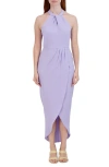 Julia Jordan Knot-neck Tulip-hem Midi Dress In Lavender