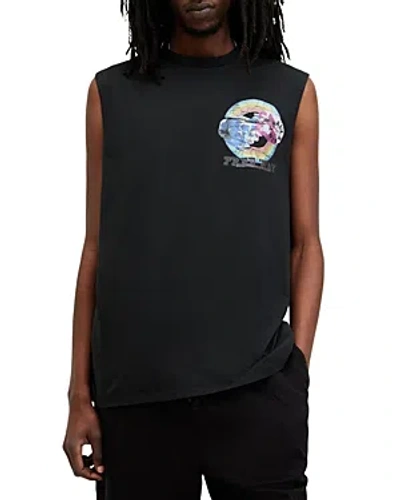 Allsaints Cheech Cotton Graphic Tank In Washed Black