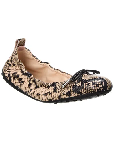 Tod's Snake-embossed Leather Flat In Beige