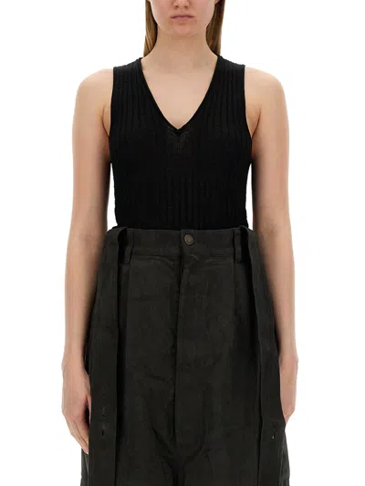 Uma Wang Frayed Hem Knitted Tank Top In Black