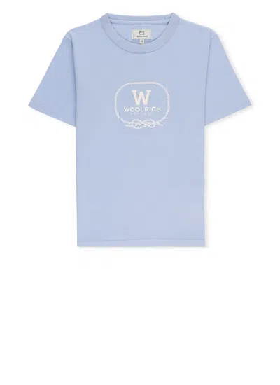 Woolrich Kids' T-shirt With Logo In Light Blue