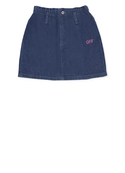 Off-white Kids' Off Stamp Denim Skirt In Medium Blue