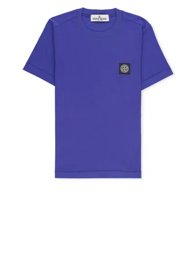Stone Island Kids' Cotton T-shirt In Blue Royal