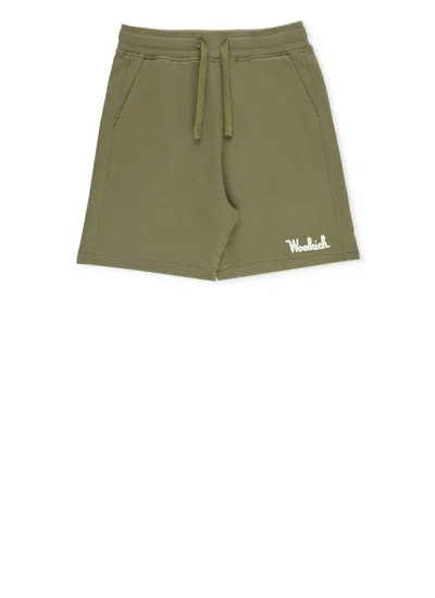 Woolrich Kids' Logo-embroidered Cotton Shorts In Green