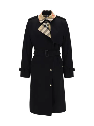 Burberry Cotton Trench Coat In Black