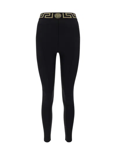 Versace Logo-waistband Leggings In Black