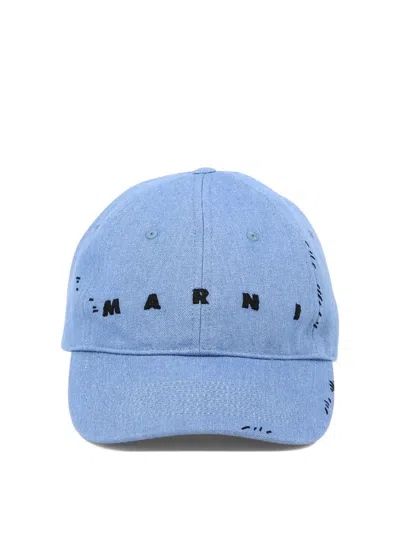 Marni Embroidered Cap In Blue