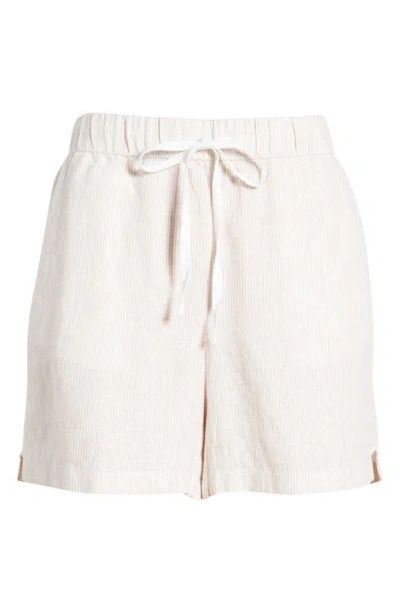 Caslon Linen Blend Drawstring Shorts In Tan Safari- White Leah Stripe