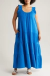 Caslon Ruffle Strap Maxi Dress In Blue Marmara
