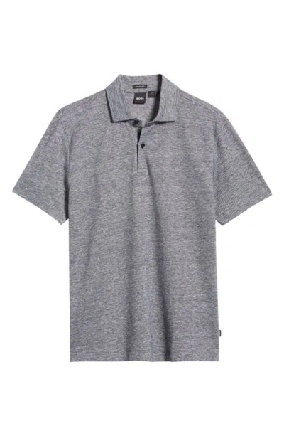 Hugo Boss Regular-fit Polo Shirt In Cotton And Linen In Dark Blue