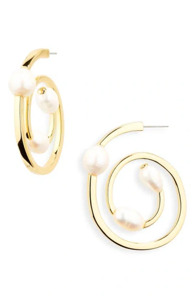 Lele Sadoughi Imitation Pearl Spin Skater Hoop Earrings In Gold/white