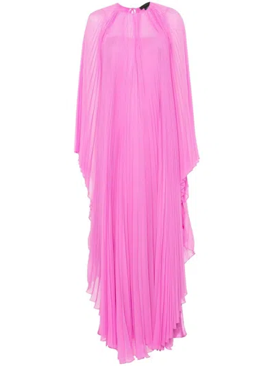 Max Mara Pleated Chiffon Maxi Dress In Pink