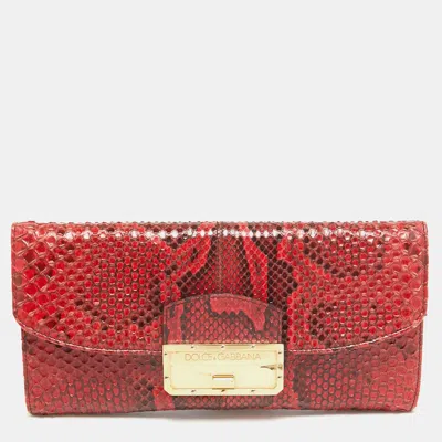 Pre-owned Dolce & Gabbana Red/black Python Pushlock Flap Clutch Bag