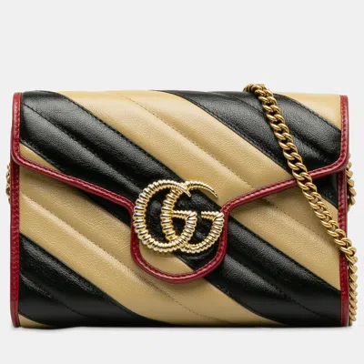 Pre-owned Gucci Gg Marmont Torchon Wallet On Chain In Beige