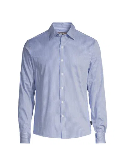 Michael Kors Slim Fit Button Front Long Sleeve Stretch Shirt In Grecian Blue