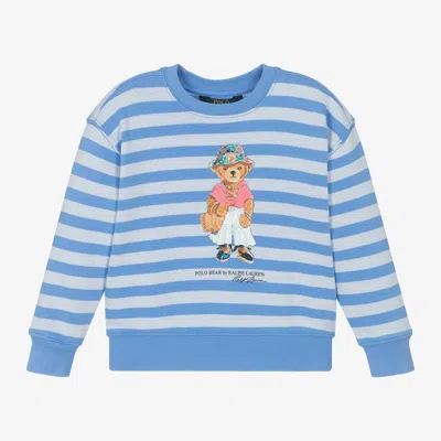 Ralph Lauren Kids' Girls Blue Cotton Polo Bear Sweatshirt