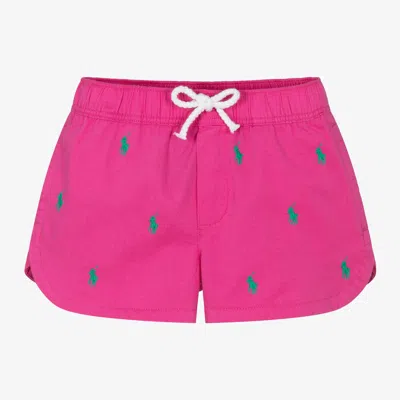 Ralph Lauren Kids' Girls Pink Cotton Pony Logo Shorts