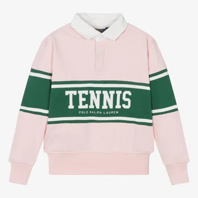 Ralph Lauren Kids' Girls Pink Cotton Tennis Rugby Shirt