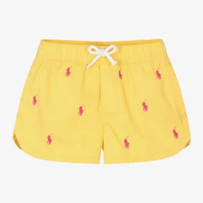 Ralph Lauren Kids' Girls Yellow Cotton Pony Logo Shorts