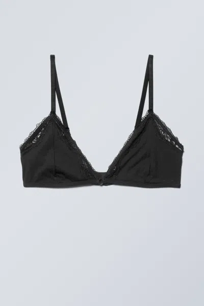 Weekday Lace Cotton Trim Bra In Black