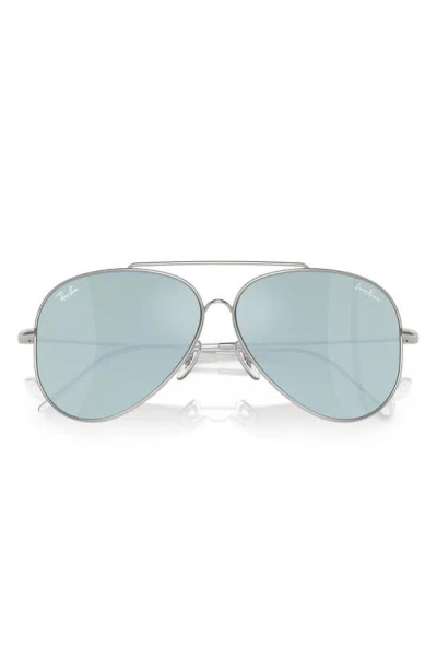 Ray Ban Aviator Reverse Sunglasses Silver Frame Green Lenses 62-11