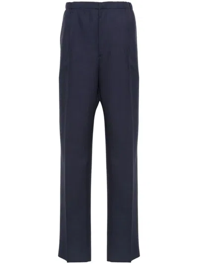 Fendi Pleat-detailing Wool Trousers In Blue