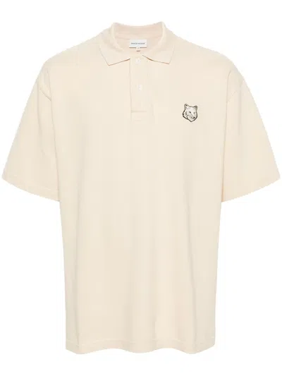 Maison Kitsuné Fox-motif Cotton Polo Shirt In Neutrals