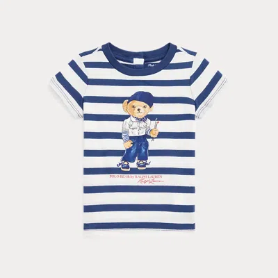 Ralph Lauren Kids' Striped Polo-bear Print T-shirt In 白色