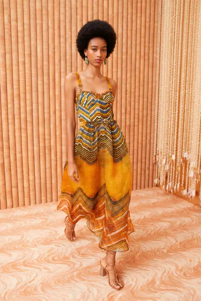 Ulla Johnson Gisele Ruffled Silk Bustier Midi Dress In Golden Palm